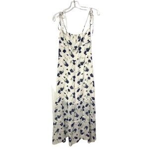 Reformation Maxi Dress White Blue Floral Size 10 Smocked Sleeveless